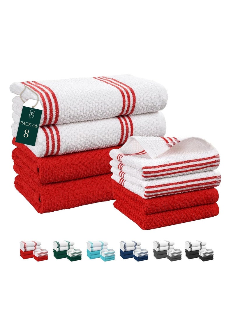 كلاود سكيب لينين طقم مناشف مطبخ وأطباق من قماش تيري - عبوة من 8 قطع، فائقة الامتصاص، سريعة الجفاف، لون أحمر - Image 1